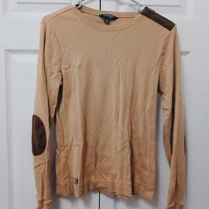 Ralph Lauren Tan Long Sleeve Shirt with Brown Patches size large